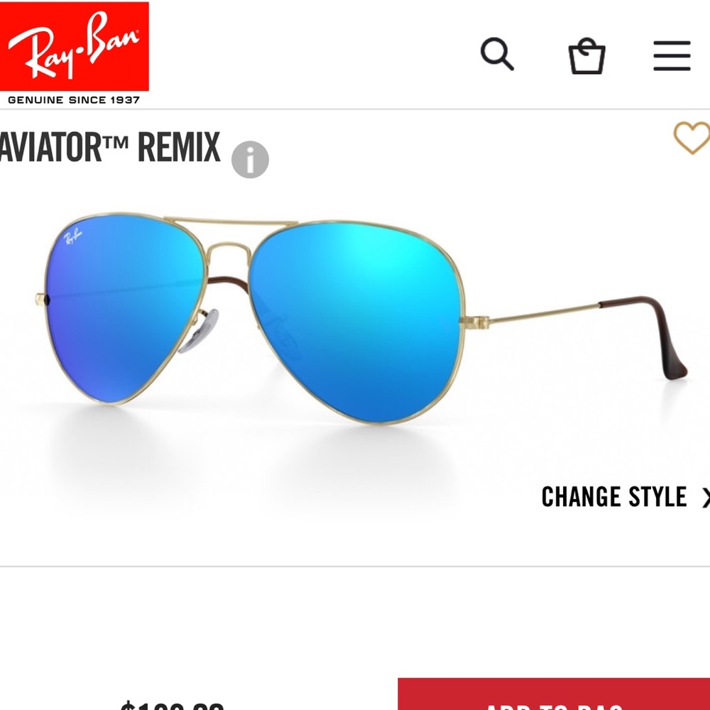 Blue mirrored Aviator Ray-Bans with gold trim
